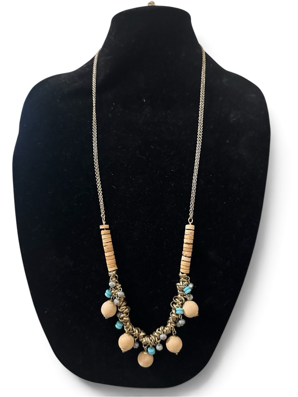 NWT Lydell NYC Mixed-Media Boho Statement Necklace - Turquoise & Wood Accents